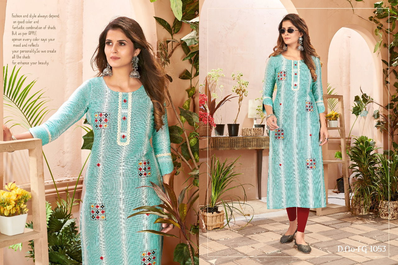 Fg Sunshine 1 Weaving Ethnic Wear Fancy Hand Work Embroidery Kurti Collection